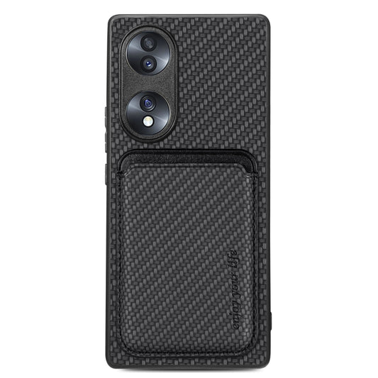 For Honor 70 Carbon Fiber Leather Card Magsafe Case(Black) - Honor Cases by buy2fix | Online Shopping UK | buy2fix