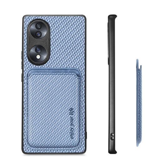 For Honor 70 Carbon Fiber Leather Card Magsafe Case(Blue) - Honor Cases by buy2fix | Online Shopping UK | buy2fix