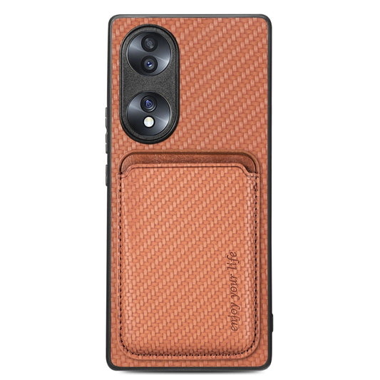 For Honor 70 Carbon Fiber Leather Card Magsafe Case(Brown) - Honor Cases by buy2fix | Online Shopping UK | buy2fix