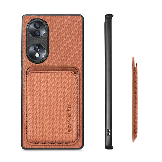 For Honor 70 Carbon Fiber Leather Card Magsafe Case(Brown) - Honor Cases by buy2fix | Online Shopping UK | buy2fix