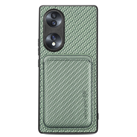 For Honor 70 Carbon Fiber Leather Card Magsafe Case(Green) - Honor Cases by buy2fix | Online Shopping UK | buy2fix