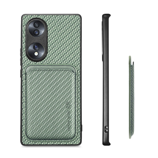 For Honor 70 Carbon Fiber Leather Card Magsafe Case(Green) - Honor Cases by buy2fix | Online Shopping UK | buy2fix