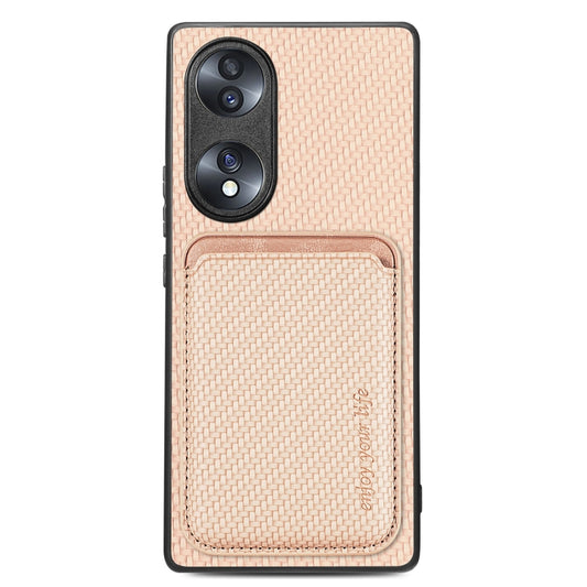 For Honor 70 Carbon Fiber Leather Card Magsafe Case(Khaki) - Honor Cases by buy2fix | Online Shopping UK | buy2fix