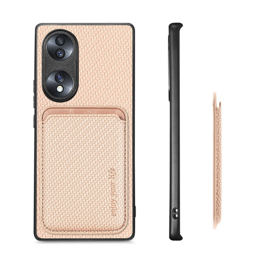For Honor 70 Carbon Fiber Leather Card Magsafe Case(Khaki) - Honor Cases by buy2fix | Online Shopping UK | buy2fix