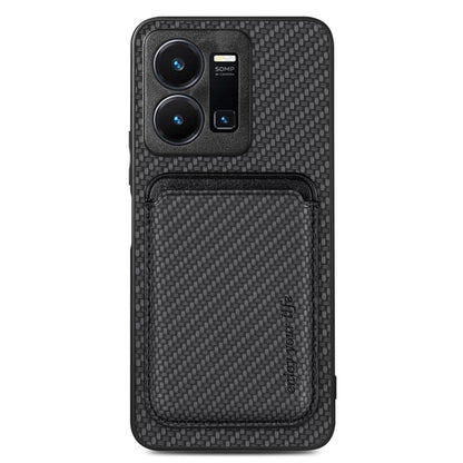 For vivo Y35 Carbon Fiber Leather Card Magsafe Case(Black) - vivo Cases by buy2fix | Online Shopping UK | buy2fix