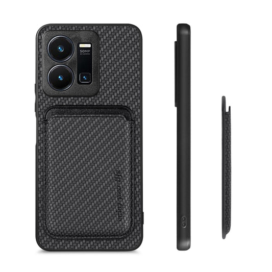 For vivo Y35 Carbon Fiber Leather Card Magsafe Case(Black) - vivo Cases by buy2fix | Online Shopping UK | buy2fix