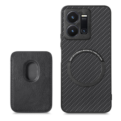 For vivo Y35 Carbon Fiber Leather Card Magsafe Case(Black) - vivo Cases by buy2fix | Online Shopping UK | buy2fix