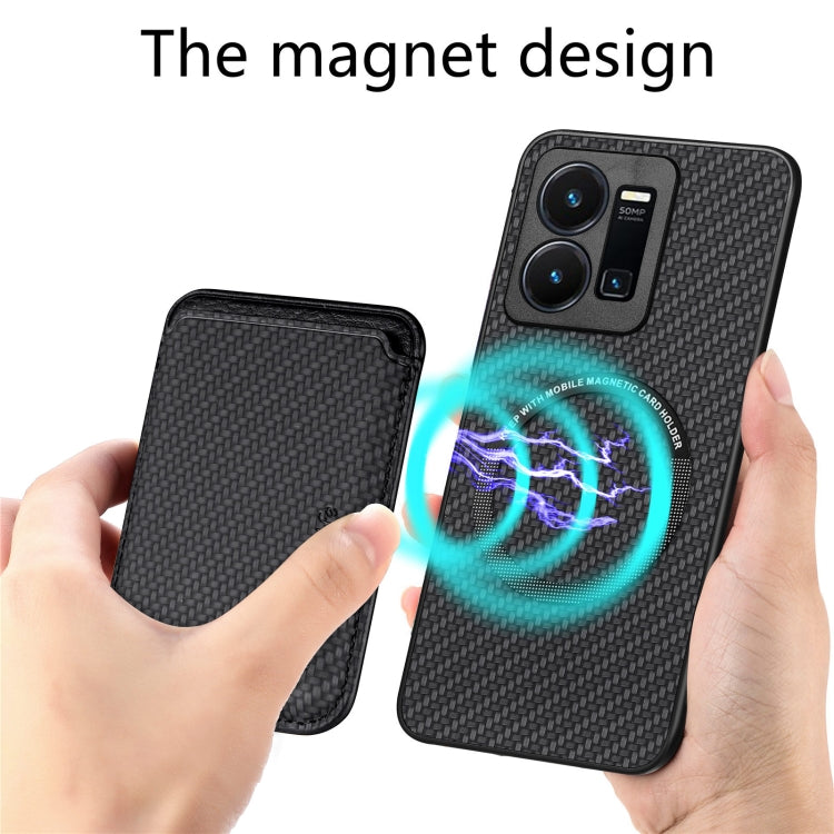 For vivo Y35 Carbon Fiber Leather Card Magsafe Case(Black) - vivo Cases by buy2fix | Online Shopping UK | buy2fix