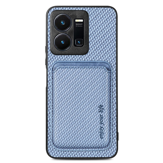 For vivo Y35 Carbon Fiber Leather Card Magsafe Case(Blue) - vivo Cases by buy2fix | Online Shopping UK | buy2fix