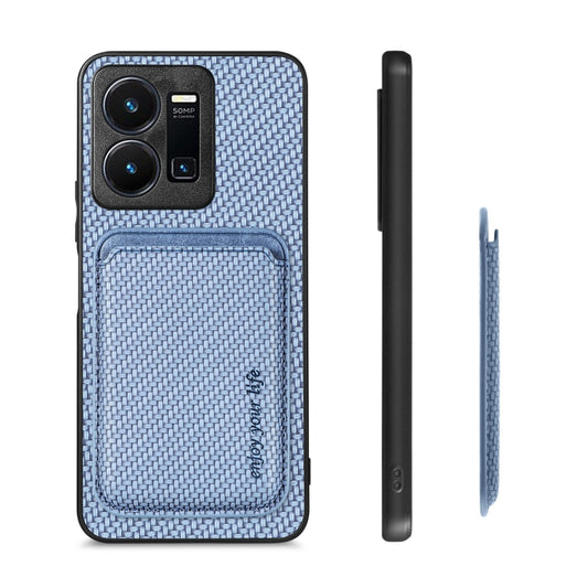 For vivo Y35 Carbon Fiber Leather Card Magsafe Case(Blue) - vivo Cases by buy2fix | Online Shopping UK | buy2fix