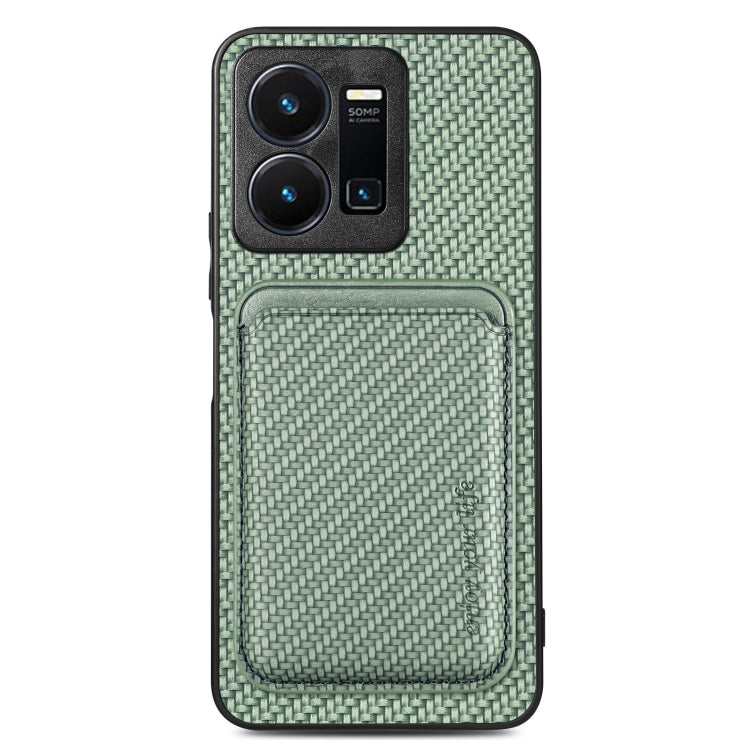 For For For vivo Y35 Carbon Fiber Leather Card Magsafe Case(Green) - vivo Cases by buy2fix | Online Shopping UK | buy2fix
