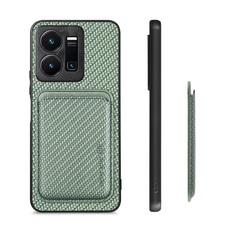 For For For vivo Y35 Carbon Fiber Leather Card Magsafe Case(Green) - vivo Cases by buy2fix | Online Shopping UK | buy2fix