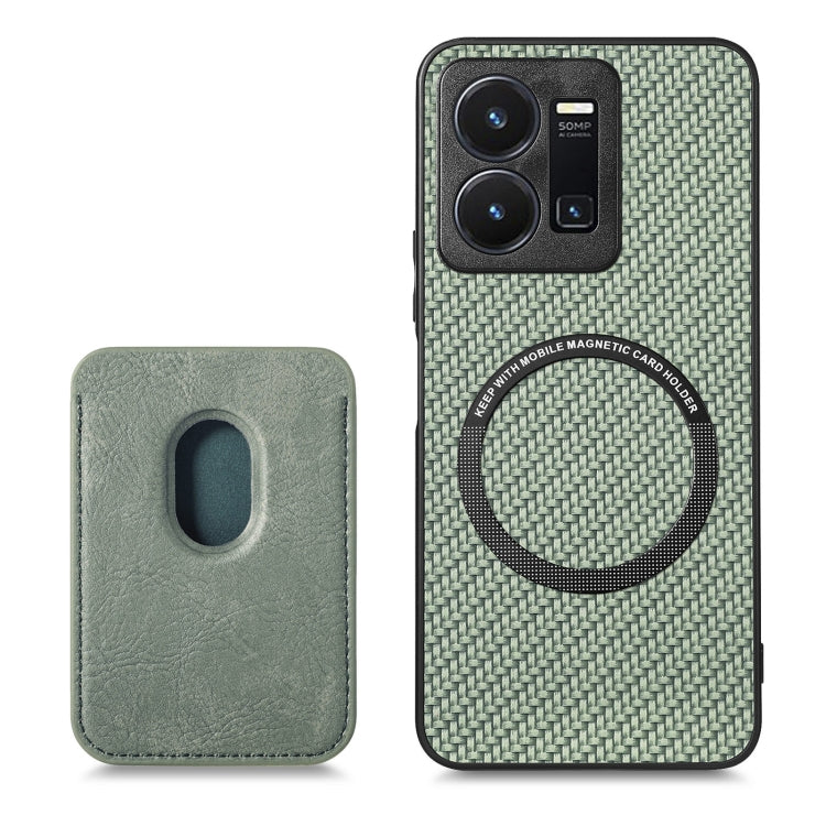 For For For vivo Y35 Carbon Fiber Leather Card Magsafe Case(Green) - vivo Cases by buy2fix | Online Shopping UK | buy2fix