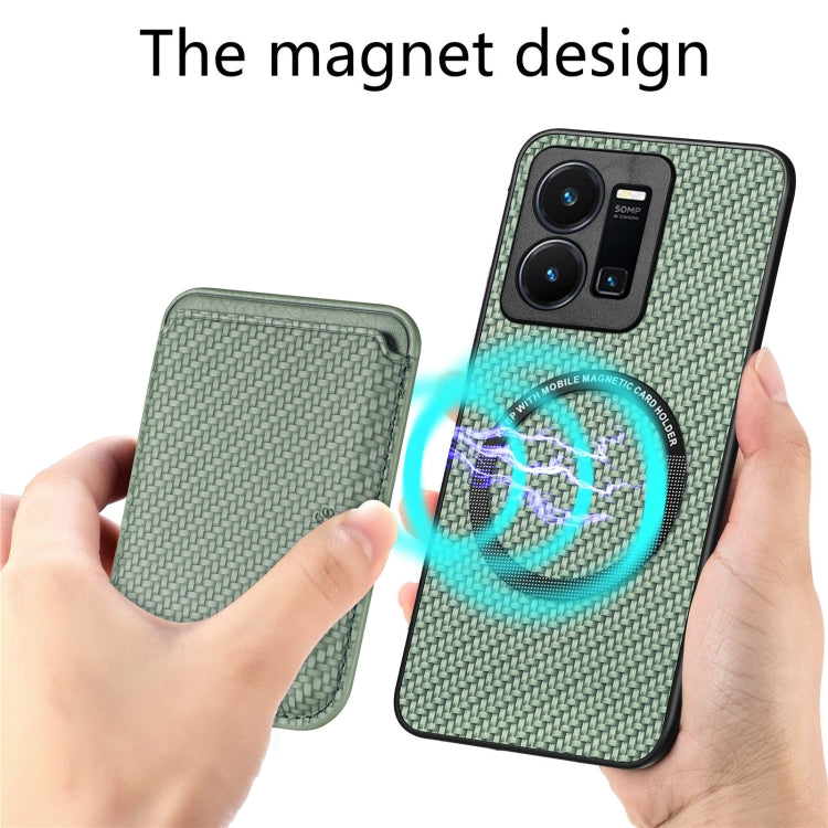 For For For vivo Y35 Carbon Fiber Leather Card Magsafe Case(Green) - vivo Cases by buy2fix | Online Shopping UK | buy2fix