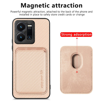 For vivo Y35 Carbon Fiber Leather Card Magsafe Case(Khaki) - vivo Cases by buy2fix | Online Shopping UK | buy2fix