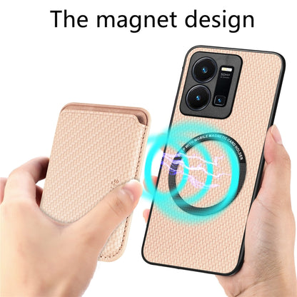 For vivo Y35 Carbon Fiber Leather Card Magsafe Case(Khaki) - vivo Cases by buy2fix | Online Shopping UK | buy2fix
