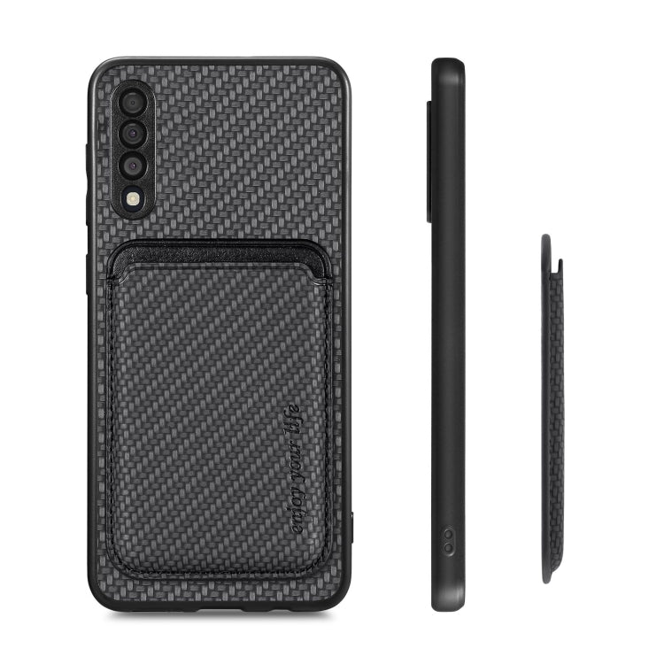For Samsung Galaxy A50 Carbon Fiber Leather Card Magsafe Case(Black) by buy2fix