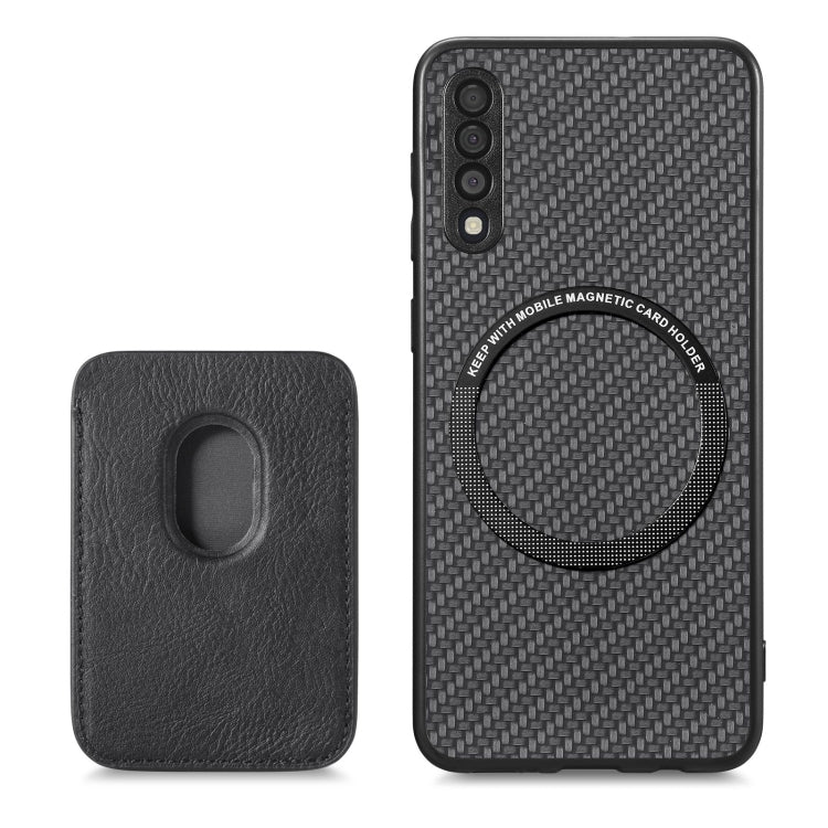 For Samsung Galaxy A50 Carbon Fiber Leather Card Magsafe Case(Black) by buy2fix