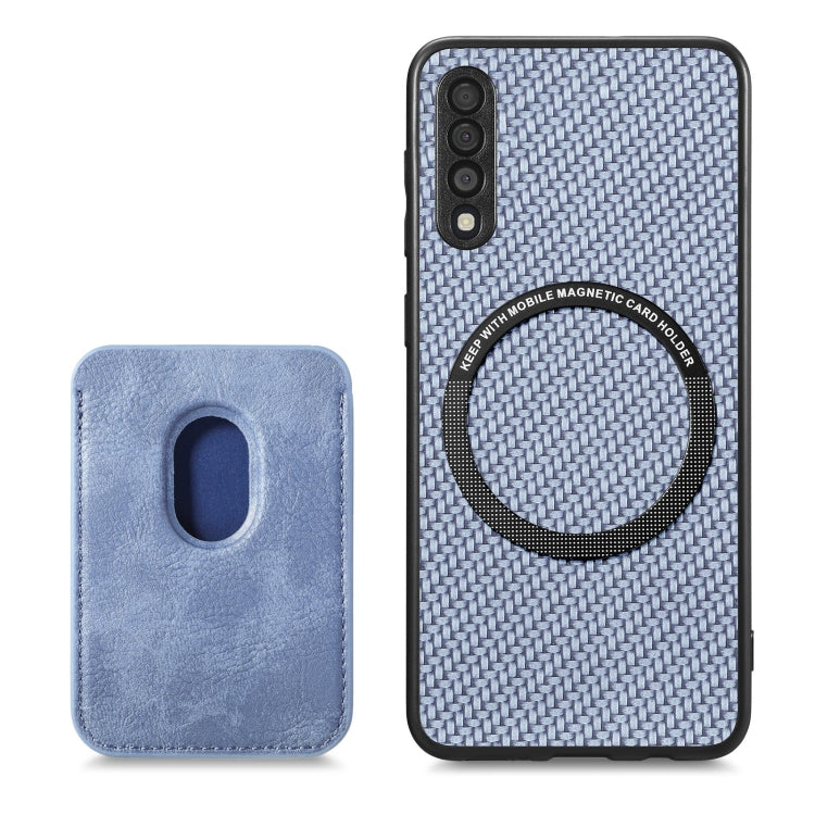For Samsung Galaxy A50 Carbon Fiber Leather Card Magsafe Case(Blue) by buy2fix