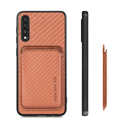 For Samsung Galaxy A50 Carbon Fiber Leather Card Magsafe Case(Brown) by buy2fix