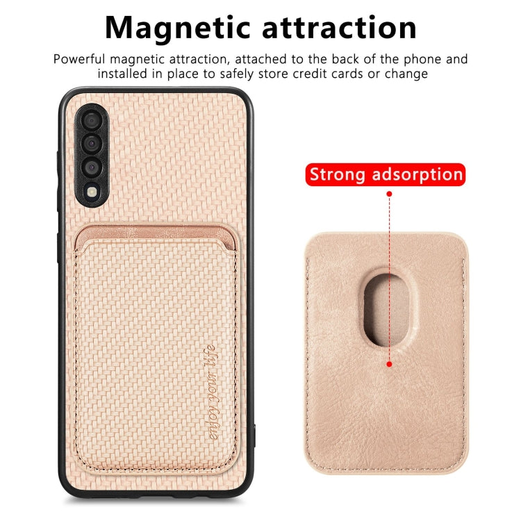 For Samsung Galaxy A50 Carbon Fiber Leather Card Magsafe Case(Khaki) by buy2fix