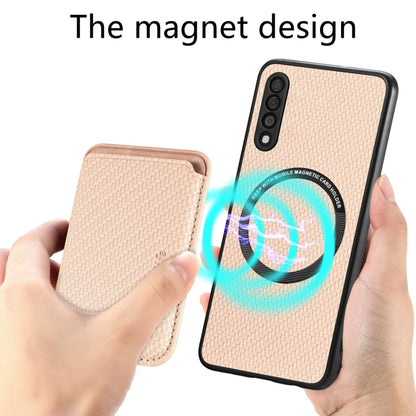 For Samsung Galaxy A50 Carbon Fiber Leather Card Magsafe Case(Khaki) by buy2fix