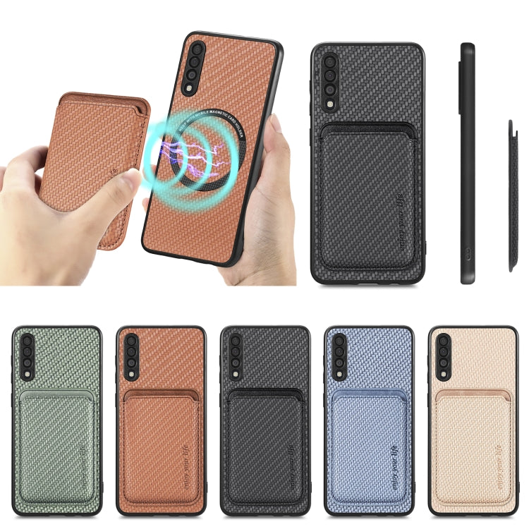 For Samsung Galaxy A50 Carbon Fiber Leather Card Magsafe Case(Blue) by buy2fix