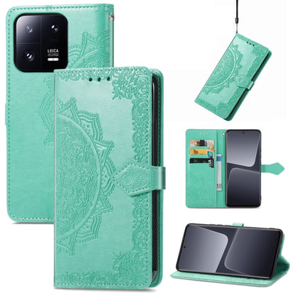 For Xiaomi 13 Mandala Flower Embossed Leather Phone Case(Green) - Xiaomi Cases by buy2fix | Online Shopping UK | buy2fix