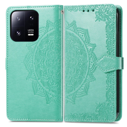 For Xiaomi 13 Mandala Flower Embossed Leather Phone Case(Green) - Xiaomi Cases by buy2fix | Online Shopping UK | buy2fix
