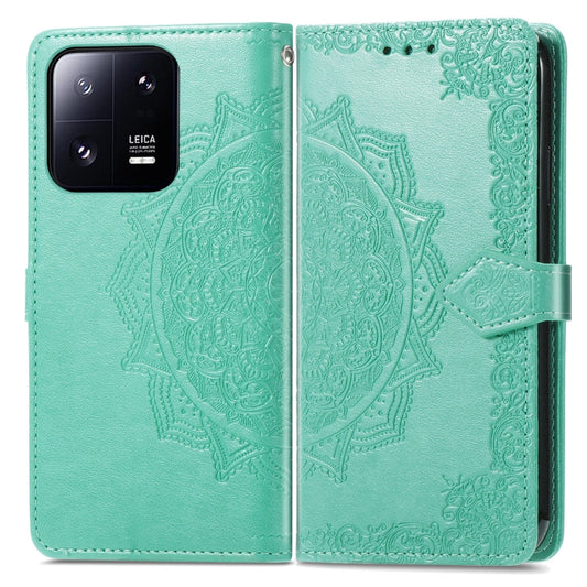 For Xiaomi 13 Mandala Flower Embossed Leather Phone Case(Green) - Xiaomi Cases by buy2fix | Online Shopping UK | buy2fix
