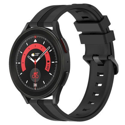 For Samsung Galaxy Watch5 Pro 45mm 20mm Concave Striped Slicone Watch Band(Black) - Watch Bands by buy2fix | Online Shopping UK | buy2fix