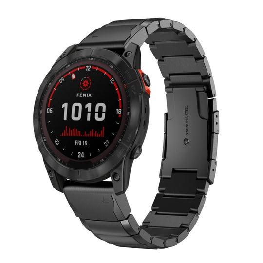 For Garmin Fenix 7X Solar 26mm Tortoise Shell Stainless Steel Watch Band(Black)
