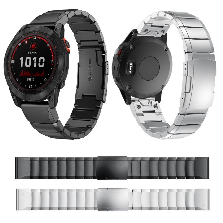 For Garmin Fenix 7X Solar 26mm Tortoise Shell Stainless Steel Watch Band(Black) - Watch Bands by buy2fix | Online Shopping UK | buy2fix