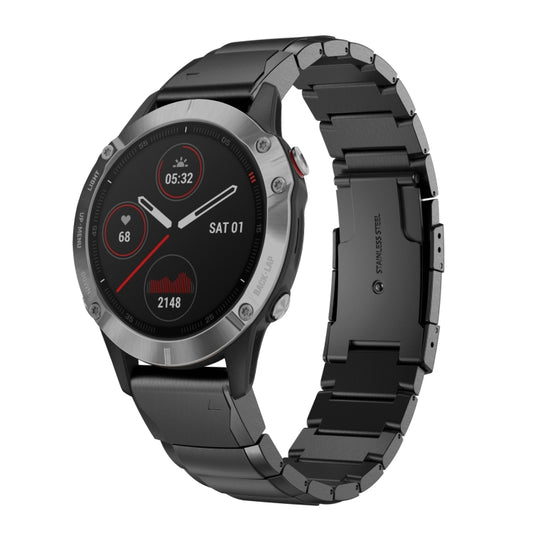 For Garmin Fenix 5X Plus 26mm Tortoise Shell Stainless Steel Watch Band(Black) - Watch Bands by buy2fix | Online Shopping UK | buy2fix