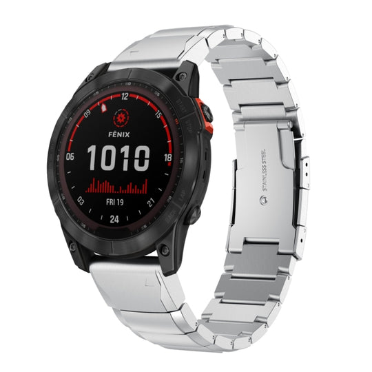 For Garmin Fenix 7 Solar 22mm Tortoise Shell Stainless Steel Watch Band(Silver)