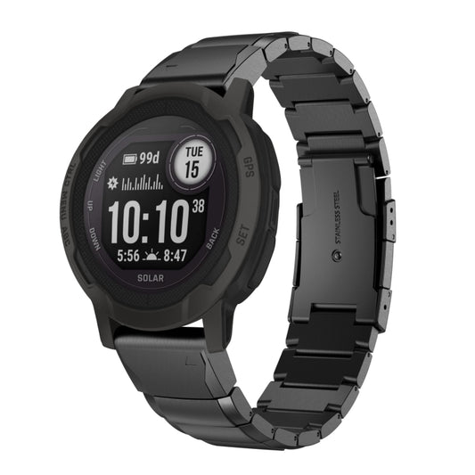 For Garmin Instinct 2 22mm Tortoise Shell Stainless Steel Watch Band(Black) - Watch Bands by buy2fix | Online Shopping UK | buy2fix