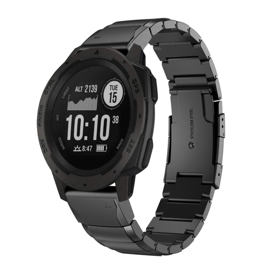 For Garmin Instinct 22mm Tortoise Shell Stainless Steel Watch Band(Black) - Watch Bands by buy2fix | Online Shopping UK | buy2fix