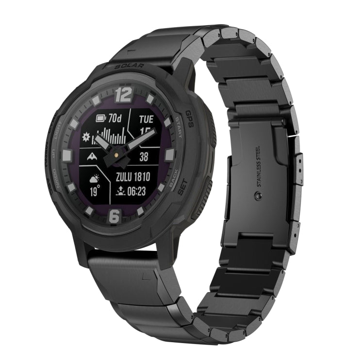 For Garmin Instinct Crossover 22mm Tortoise Shell Stainless Steel Watch Band(Black) - Watch Bands by buy2fix | Online Shopping UK | buy2fix