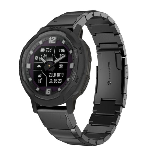 For Garmin Instinct Crossover Solar 22mm Tortoise Shell Stainless Steel Watch Band(Black) - Watch Bands by buy2fix | Online Shopping UK | buy2fix