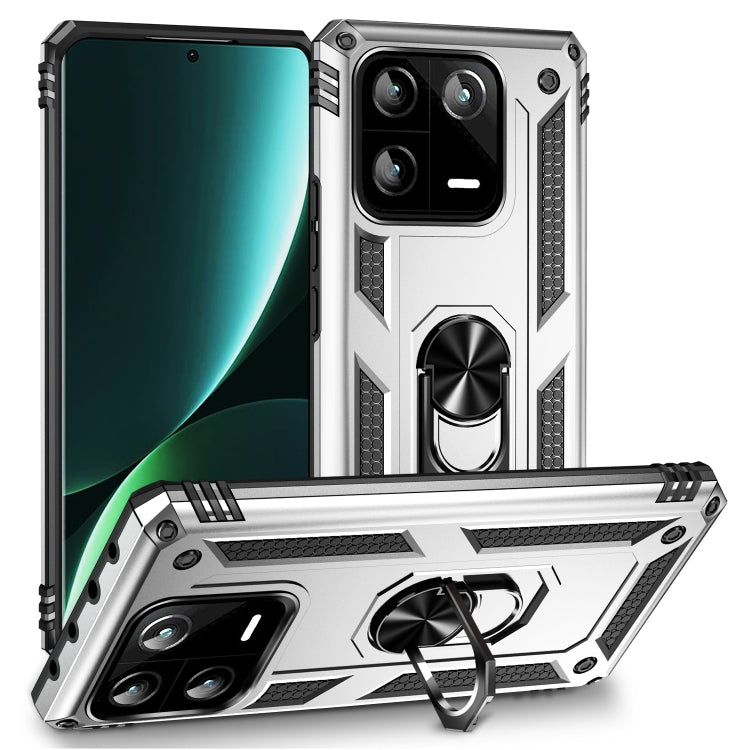 For Xiaomi 13 Pro Shockproof TPU + PC Phone Case with Holder(Silver) - Xiaomi Cases by buy2fix | Online Shopping UK | buy2fix