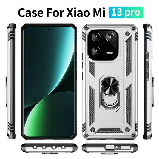 For Xiaomi 13 Pro Shockproof TPU + PC Phone Case with Holder(Silver) - Xiaomi Cases by buy2fix | Online Shopping UK | buy2fix
