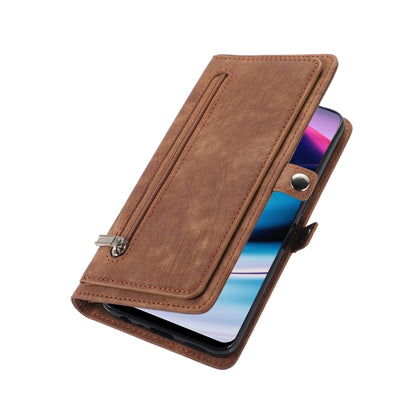 For Nothing Phone 1 Zipper Card Slot Buckle Wallet Leather Phone Case(Brown) - Nothing Cases by buy2fix | Online Shopping UK | buy2fix