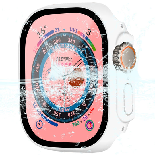 For Apple Watch Ultra 4 / 3 / 2 / 1 49mm ENKAY Hat-Prince Waterproof Full Coverage PC Frame + 9H Tempered Glass Case(White)