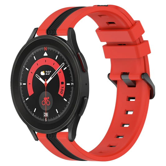 For Samsung Galaxy Watch5 Pro 45mm 20mm Vertical Two-Color Silicone Watch Band(Red+Black) - Watch Bands by buy2fix | Online Shopping UK | buy2fix