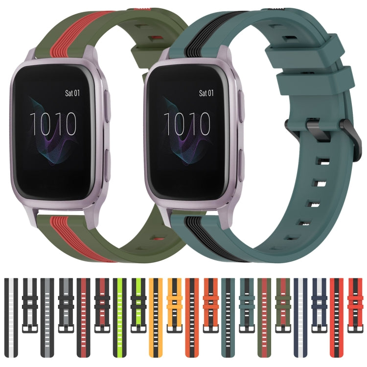 For Garmin Venu SQ 20mm Vertical Two-Color Silicone Watch Band(Black+Lime Green) - Watch Bands by buy2fix | Online Shopping UK | buy2fix