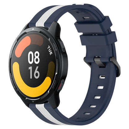 For Xiaomi MI Watch S1 Active 22mm Vertical Two-Color Silicone Watch Band(Blue+White) - Watch Bands by buy2fix | Online Shopping UK | buy2fix