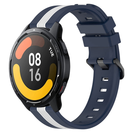 For Xiaomi MI Watch S1 Active 22mm Vertical Two-Color Silicone Watch Band(Blue+White) - Watch Bands by buy2fix | Online Shopping UK | buy2fix