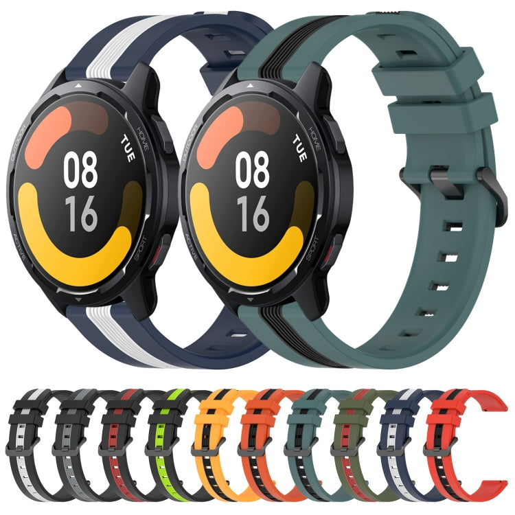 For Xiaomi MI Watch S1 Active 22mm Vertical Two-Color Silicone Watch Band(Blue+White) - Watch Bands by buy2fix | Online Shopping UK | buy2fix