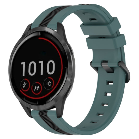 For Garmin Vivoactive 4 22mm Vertical Two-Color Silicone Watch Band(Green+Black) - Watch Bands by buy2fix | Online Shopping UK | buy2fix