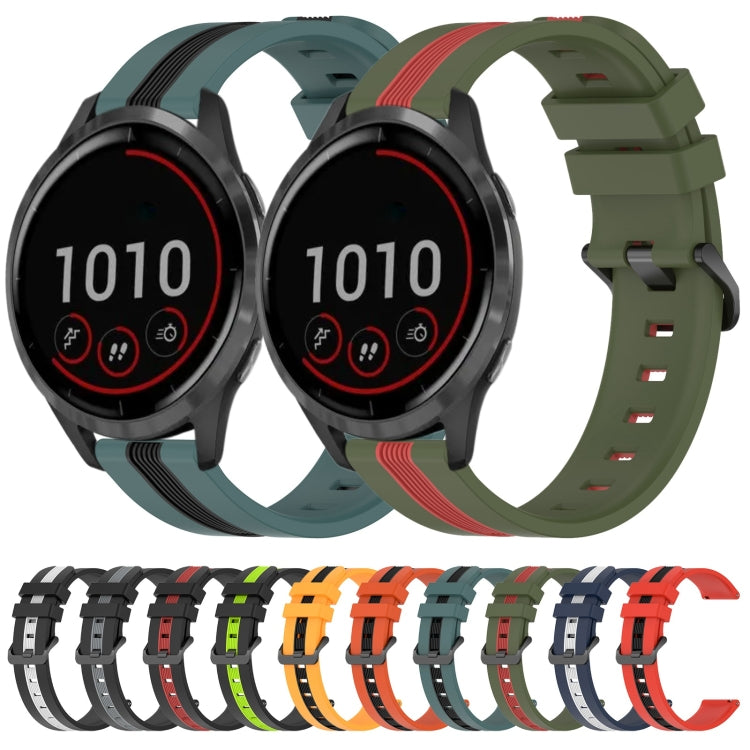 For Garmin Vivoactive 4 22mm Vertical Two-Color Silicone Watch Band(Green+Black) - Watch Bands by buy2fix | Online Shopping UK | buy2fix